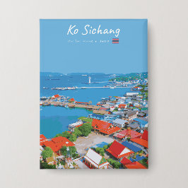 Ko Sichang, Thailand - Levendig Havenzicht Button