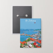 Ko Sichang, Thailand - Levendig Havenzicht Button (Voorkant / Achterkant)