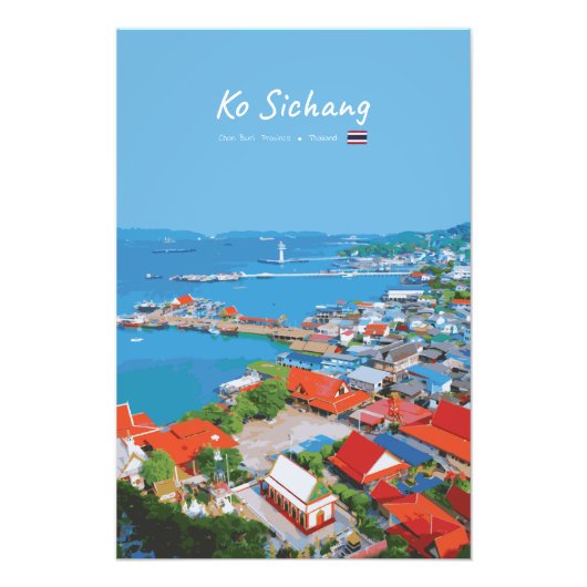 Ko Sichang, Thailand - Levendig Havenzicht Foto Afdruk (Voorkant)