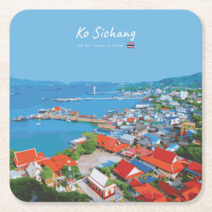 Ko Sichang, Thailand - Levendig Havenzicht Kartonnen Onderzetters