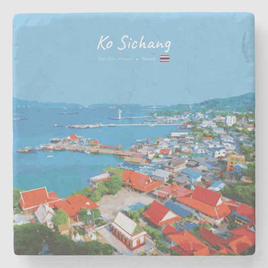 Ko Sichang, Thailand - Levendig Havenzicht Stenen Onderzetter (Voorkant)