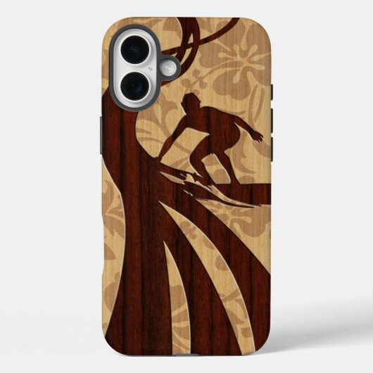 Koa Wood Surfer Faux Wood Surfboard Case-Mate iPhone Case (Achterkant)