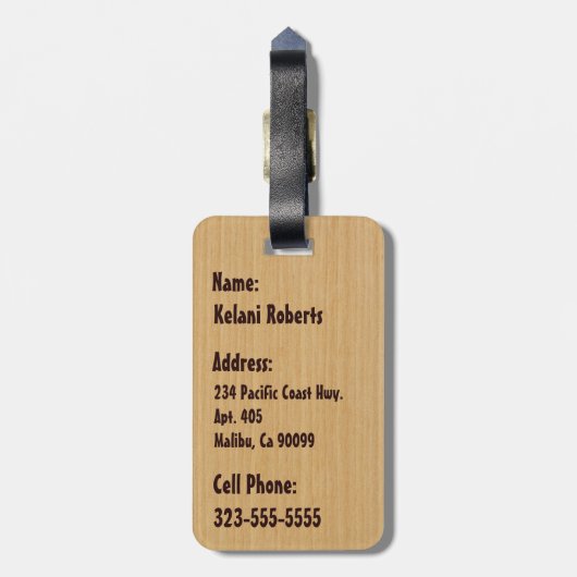 Koa Wood Surfer Hawaiian Bagagelabels (Achterkant verticaal)