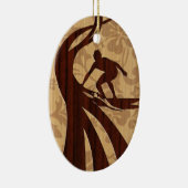 Koa Wood Surfer Surfboard Keramisch Ornament (Rechts)