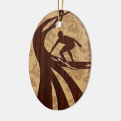 Koa Wood Surfer Surfboard Keramisch Ornament (Links)