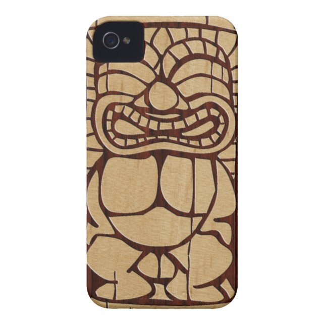Koa Wood Tiki Ailani Surfboard iPhone 4 cases (Achterkant)