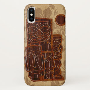 Koa Wood Tiki Sun Faux Wood Surfboard iPhone X Hoesje