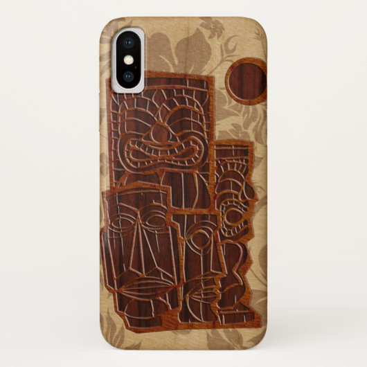 Koa Wood Tiki Sun Faux Wood Surfboard Case-Mate iPhone Case (Achterkant)