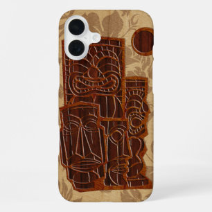 Koa Wood Tiki Sun Nep hout Surfplank iPhone 16 Plus Hoesje