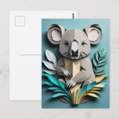 Koala 3D Paper Art Design T-shirt Briefkaart (Voorkant / Achterkant)