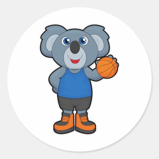 Koala als Basketballspeler met Basketball Ronde Sticker (Voorkant)