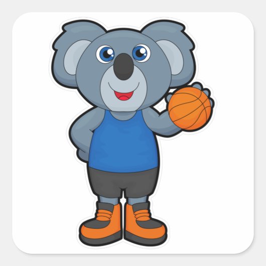 Koala als Basketballspeler met Basketball Vierkante Sticker (Voorkant)