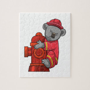 Koala als brandweerman met brandkraan legpuzzel