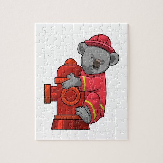 Koala als brandweerman met brandkraan legpuzzel (Verticaal)