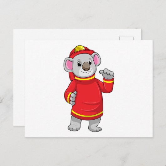 Koala als brandweerman met helm briefkaart (Voorkant / Achterkant)