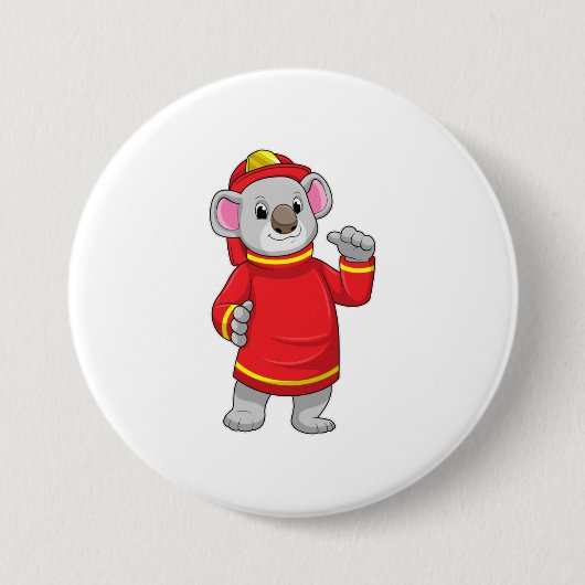 Koala als brandweerman met Helmet Ronde Button 7,6 Cm (Voorkant)