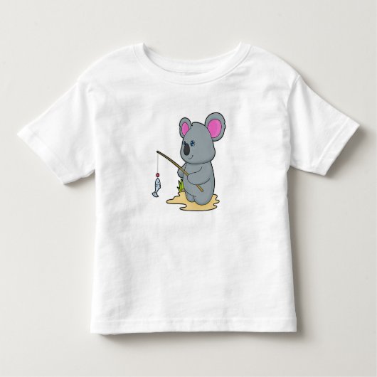 Koala als Fisher met Geviste staaf en vis Kinder Shirts (Voorkant)