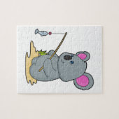 Koala als Fisher met Geviste staaf en vis Legpuzzel (Horizontaal)