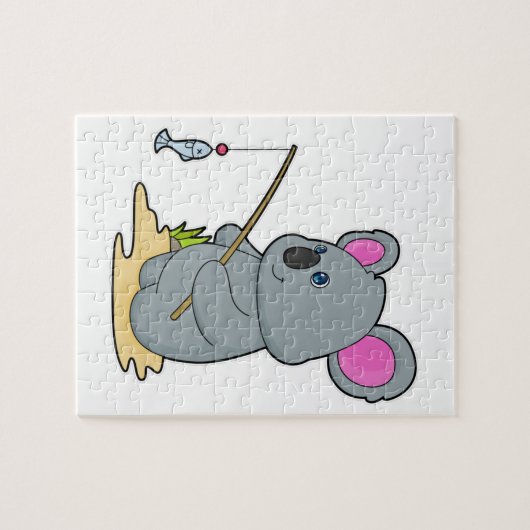 Koala als Fisher met Geviste staaf en vis Legpuzzel (Horizontaal)