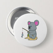 Koala als Fisher met Geviste staaf en vis Ronde Button 7,6 Cm (Voorkant /achterkant)