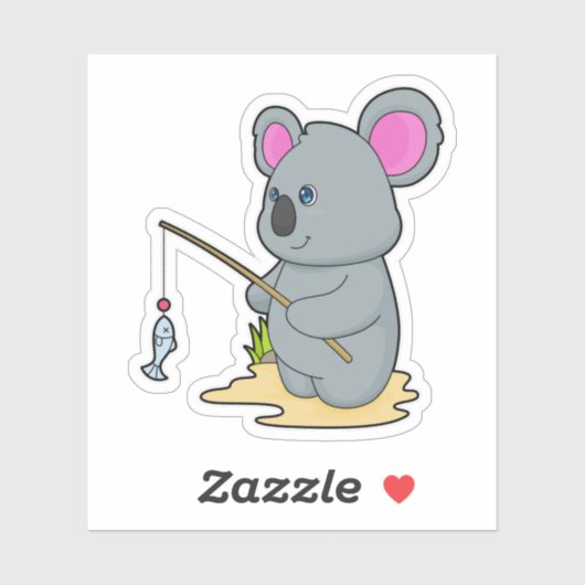 Koala als Fisher met Geviste staaf en vis Sticker (Vel)