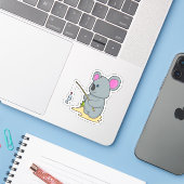 Koala als Fisher met Geviste staaf en vis Sticker (Laptop met iPhone)