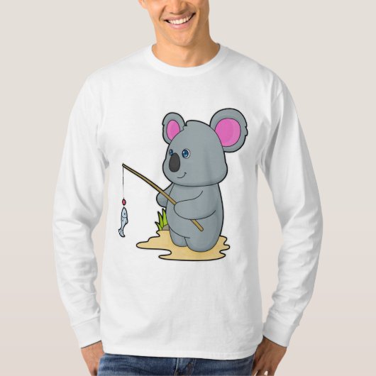 Koala als Fisher met Geviste staaf en vis T-shirt (Voorkant)