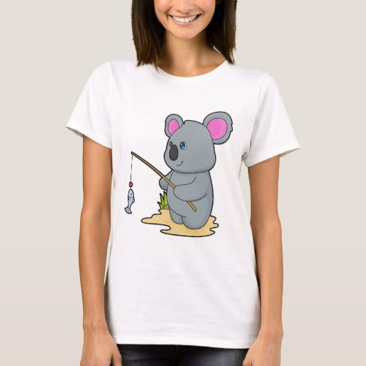 Koala als Fisher met Geviste staaf en vis T-shirt (Voorkant)