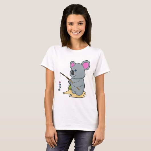 Koala als Fisher met Geviste staaf en vis T-shirt (Voorkant volledig)