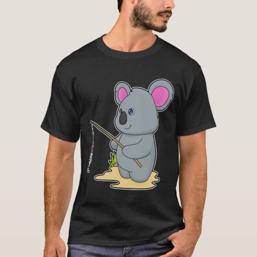 Koala als Fisher met Geviste staaf en vis T-shirt (Voorkant)
