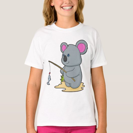 Koala als Fisher met Geviste staaf en vis T-shirt (Voorkant)