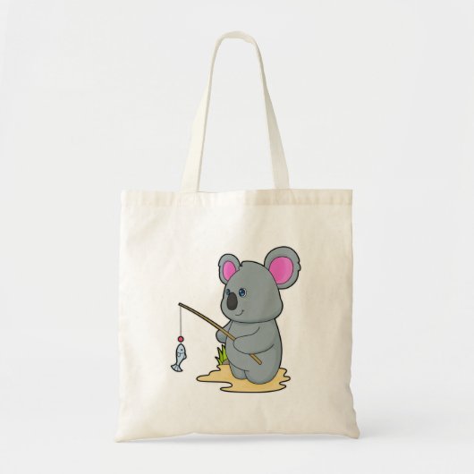 Koala als Fisher met Geviste staaf en vis Tote Bag (Voorkant)