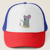 Koala als Fisher met Geviste staaf en vis Trucker Pet (Voorkant)