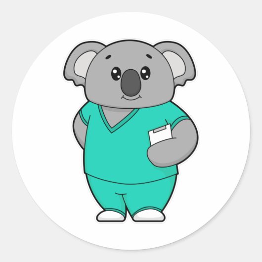 Koala als verpleegster met Notitieblok Ronde Sticker (Voorkant)