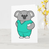 Koala als verpleegster met schrijfblok kaart (Gele Bloem)