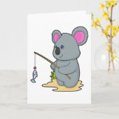 Koala als visser met hengel en vis kaart (Gele Bloem)