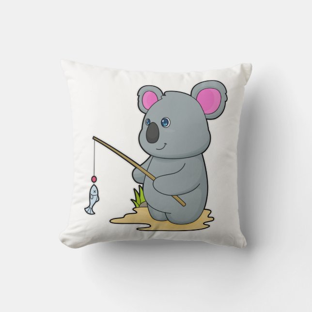 Koala als visser met hengel en vis kussen (Voorkant)