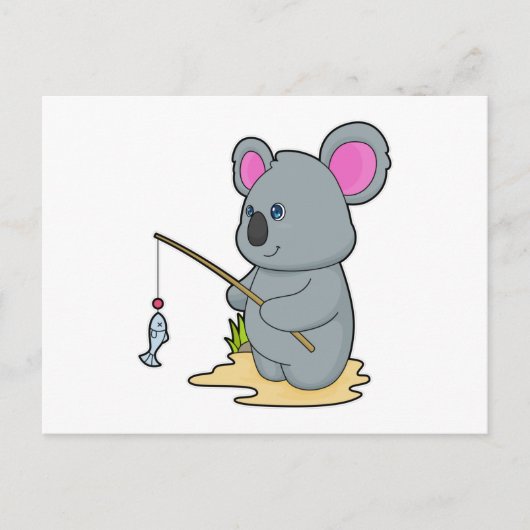 Koala als visser met hengel & vis briefkaart (Voorkant)