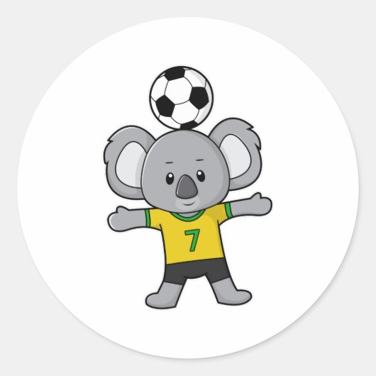 Koala als voetballer met Voetbal Ronde Sticker (Voorkant)