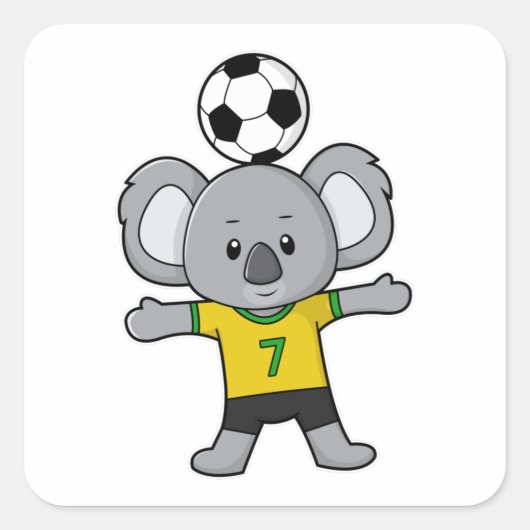 Koala als voetballer met Voetbal Vierkante Sticker (Voorkant)