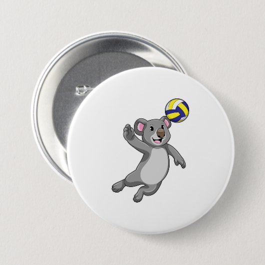 Koala als volleybalspeler met volleybal ronde button 7,6 cm (Voorkant /achterkant)