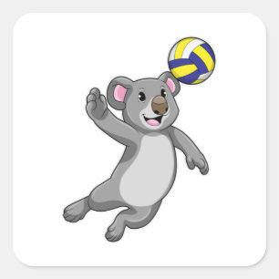 Koala als volleybalspeler met volleybal vierkante sticker