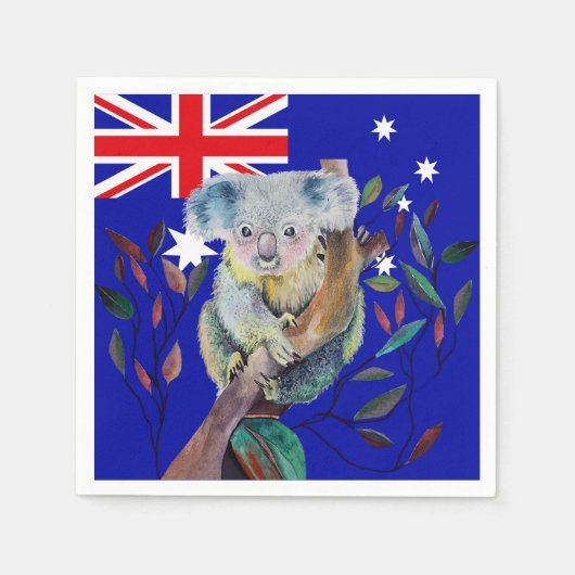 Koala aquarel gom boom Australische vlag Servet (Voorkant)