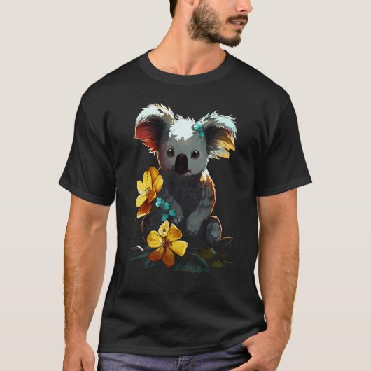 Koala Artwork Flowers Animal Motif Koala T-shirt (Voorkant)