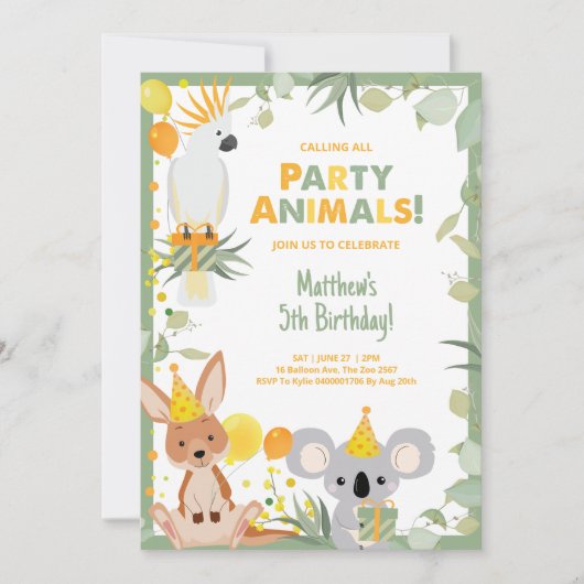 Koala Australische dieren Verjaardag uitnodiging (Voorkant)