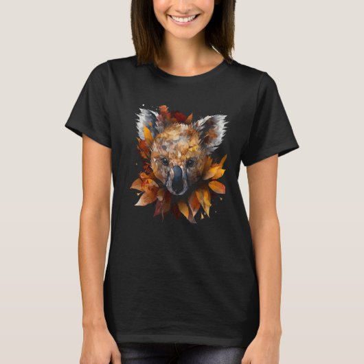 Koala Autumn Leaves Colourful Artwork  Animal Koal T-shirt (Voorkant)