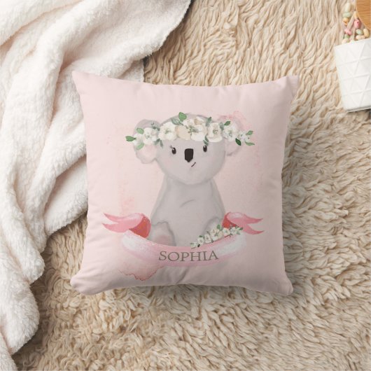 Koala Baby Animal Cute Pink Floral Nursery Kussen (Deken)