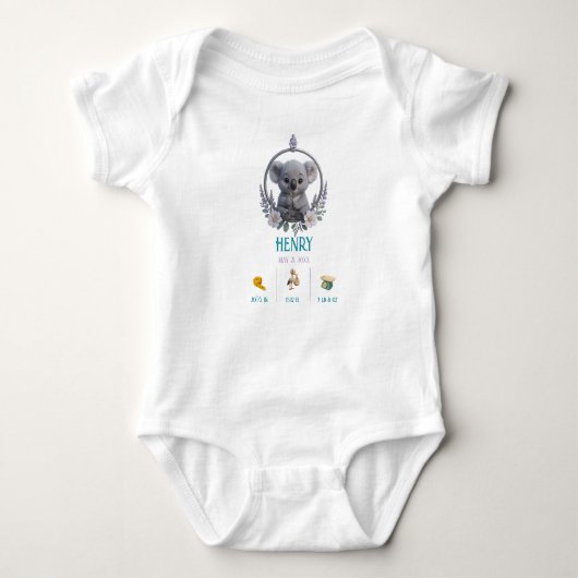 Koala Baby Onesie – Personalized Birth Stats Romper (Voorkant)