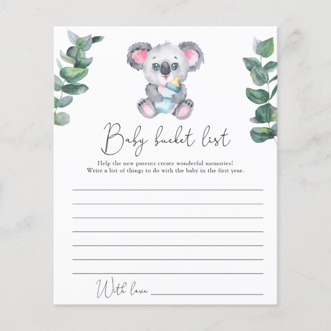 Koala baby shower - Baby bucket list (Voorkant)