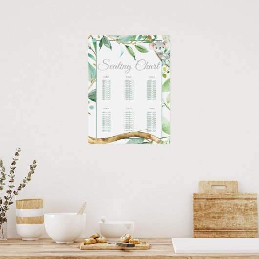 Koala Baby shower Birthday Party Seating Chart Poster (Keuken)